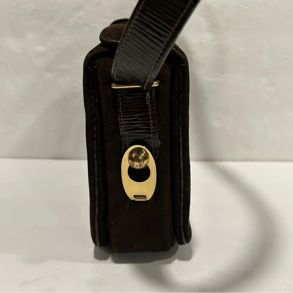 VINTAGE BLOCK Woman’s Handbag Brown Suede Gold accents Shoulder Strap